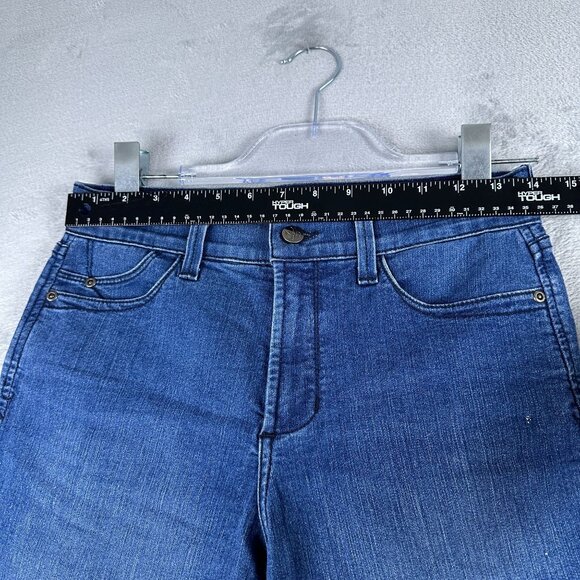 NYDJ Crop Jeans Womens Size 4P Mid Rise Medium Wash Ankle Slit Blue - Picture 6 of 12